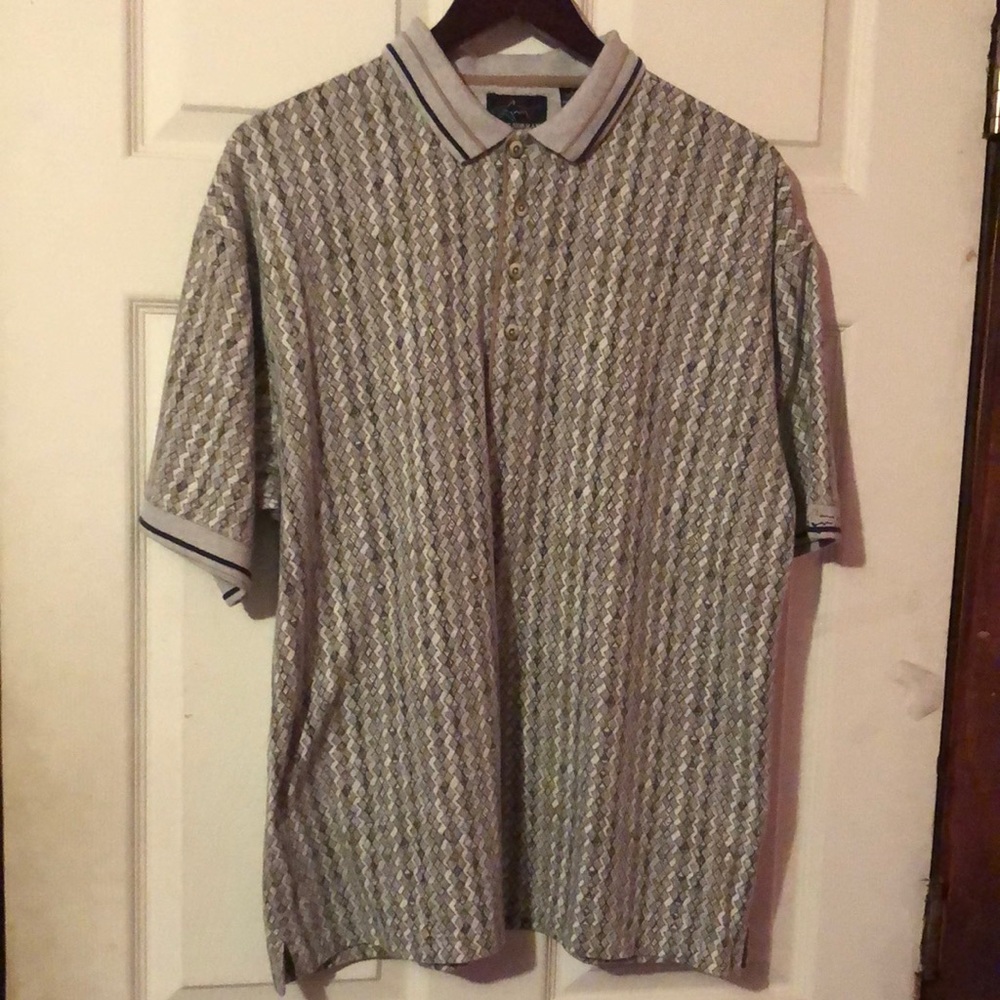 Greg Norman Collection Multicolor Argyle Doodle Print Jersey Knit Polo Mens L